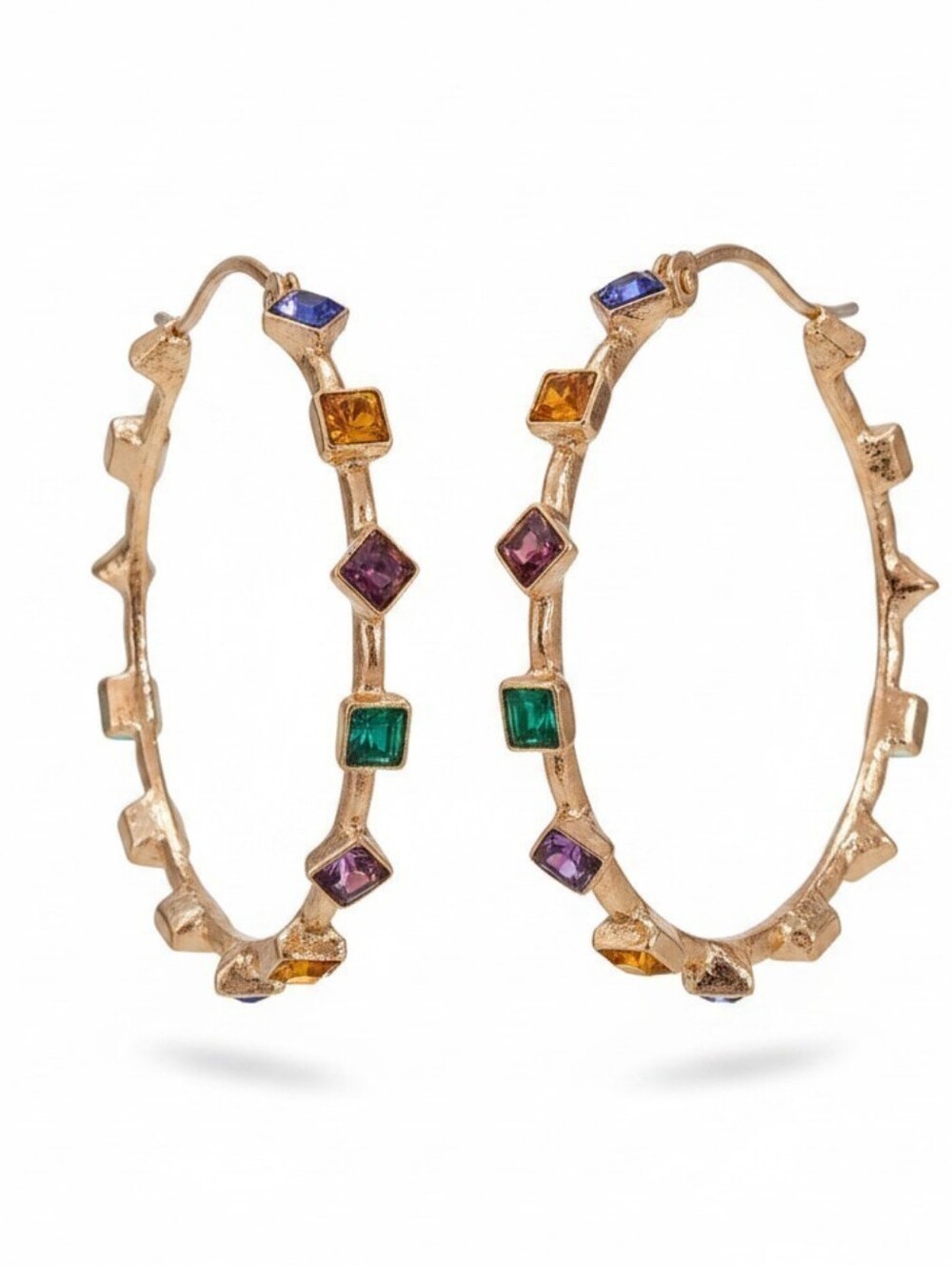 💛▪️Atterri ▪️Patterned Gold Hoop Earrings with Multicolor Gems